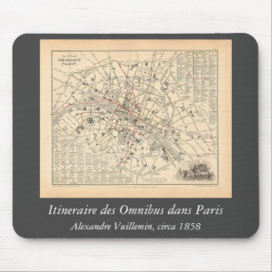 1858 Karte: Itineraire des Omnibus dans Paris Fran Mousepad