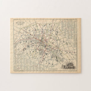 1858 Karte: Itineraire des Omnibus dans Paris Fran Puzzle