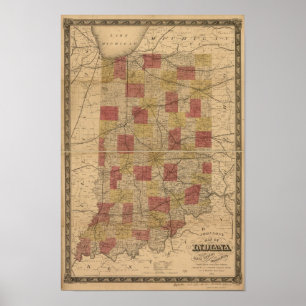 1858 Karte von Indiana mit Rails und Townships Poster