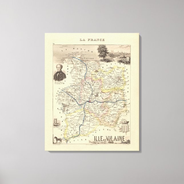 1858 Map of Ille et Vilaine Department, France Pos Leinwanddruck (Vorderseite)