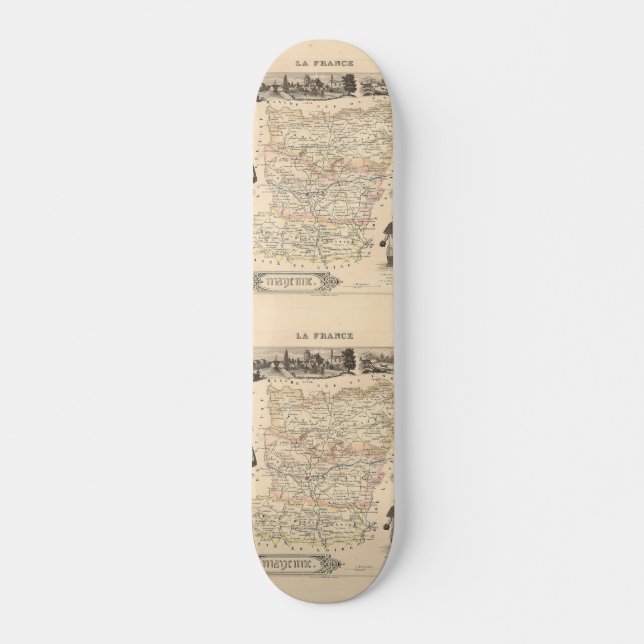 1858 Map of Mayenne Department, Frankreich Skateboard (Vorne)