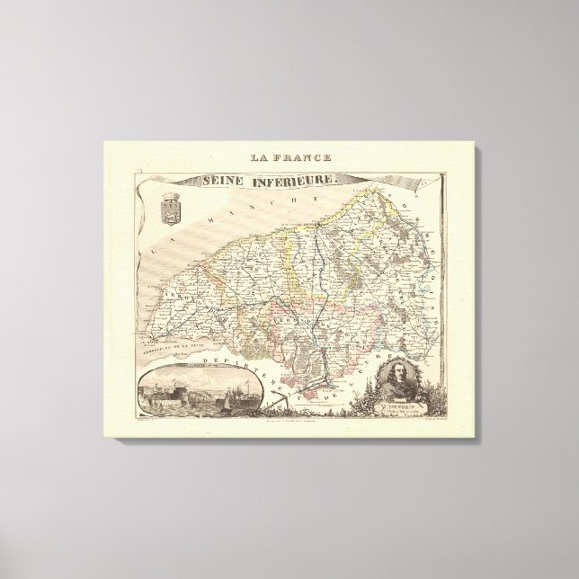1858 Map of Seine Inferieure Department, France Po Leinwanddruck (Vorderseite)
