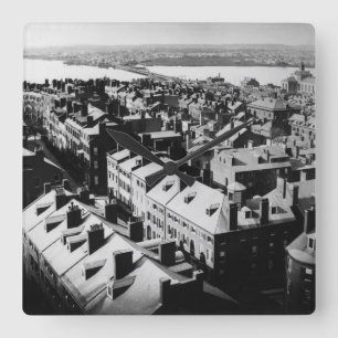 1859: Die Stadt von Boston, Massachusetts Quadratische Wanduhr