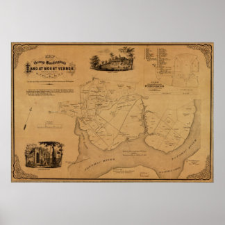 1859 Karte Washington's Land am Berg Vernon, Virgi Poster