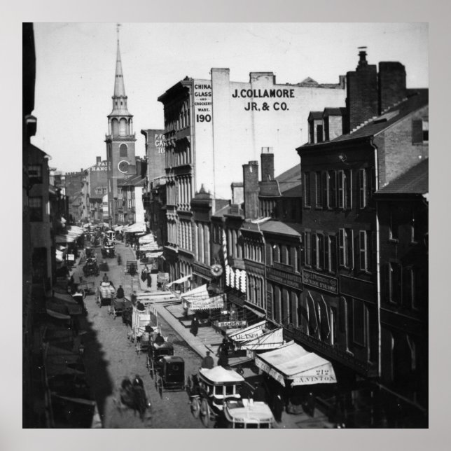 1859: Verkehr und Geschäfte in der Washington Stre Poster (Vorne)