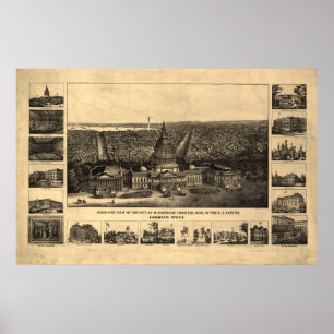 1860-90 Washington DC Birds Eye View Panorama Kart Poster