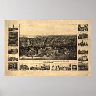 1860-90 Washington DC Birds Eye View Panorama Kart Poster