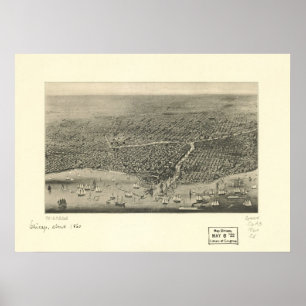 1860 Chicago, IL Birds Eye Panoramablick Karte Poster