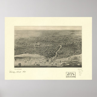 1860 Chicago, IL Birds Eye Panoramablick Karte Poster