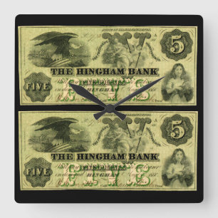 1860 Hingham Massachusetts Fünf-Dollar-Note Quadratische Wanduhr