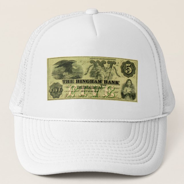 1860 Hingham Massachusetts Fünf-Dollar-Note Truckerkappe (Vorderseite)