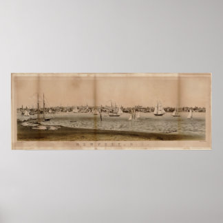 1860 Newport, RI Birds Eye Panoramablick Karte Poster