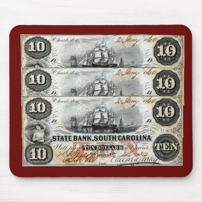1860 South Carolina Zehn Dollar Note Mousepad (Vorne)