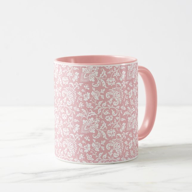 1860er Jahre Tasse mit Blumenmotiven, rosa Kaffee (VorderseiteRechts)