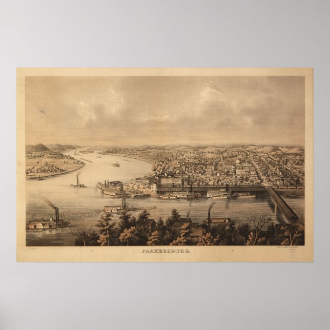 1861 Parkersburg, WV Bird's Eye View Panoramakarte Poster (Vorne)