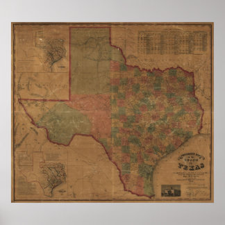 1862 Karte von Texas Poster