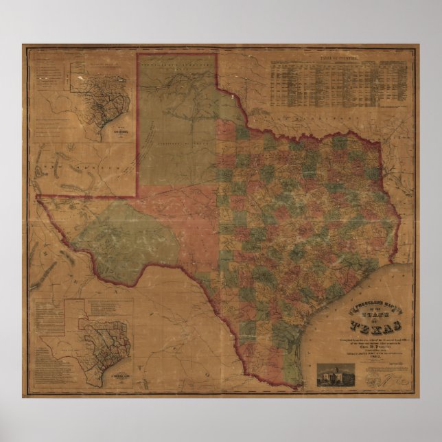 1862 Karte von Texas Poster (Vorne)