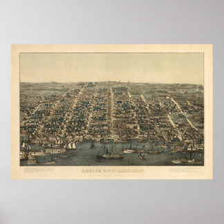 1863 Alexandria, VA Bird's Eye View Panorama Karte Poster