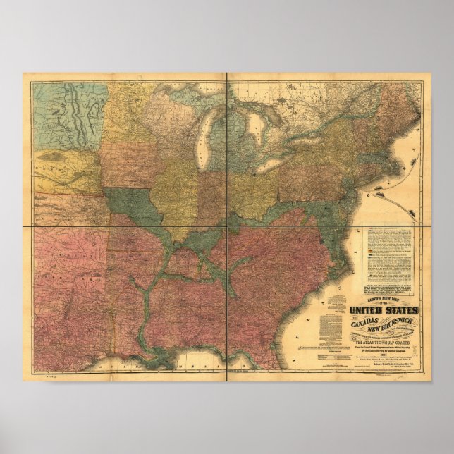 1863 Rail & Zivil War Map der USA und Kanadas Poster (Vorne)