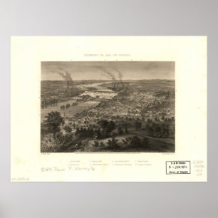 1863 Richmond, VA Bird's Eye View Panorama Karte Poster