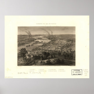 1863 Richmond, VA Bird's Eye View Panorama Karte Poster
