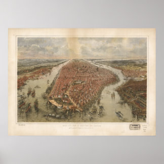 1865 New York City NY Birds Eye Panoramablick Kart Poster
