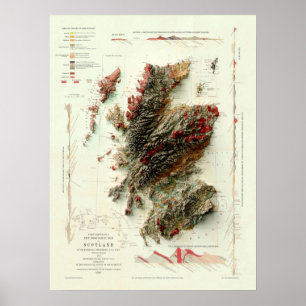 1865 Scotland Geological Map digital übergeben Poster
