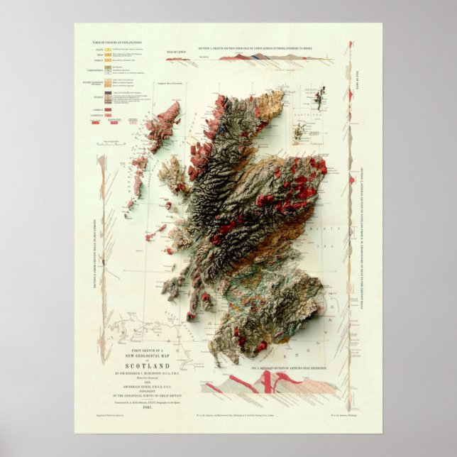 1865 Scotland Geological Map digital übergeben Poster (Vorne)