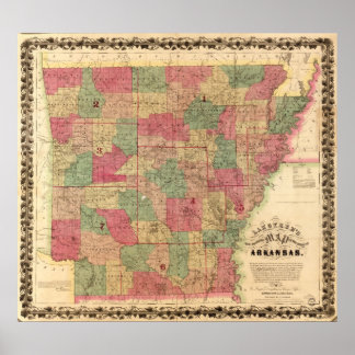 1866 Karte von Arkansas Poster