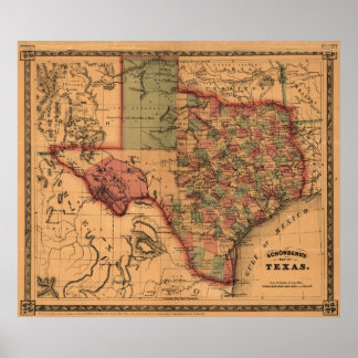 1866 Karte von Texas Poster