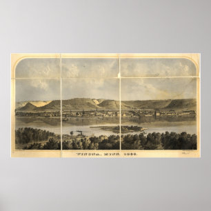 1866 Winona, MN Birds Eye Panoramablick Karte Poster