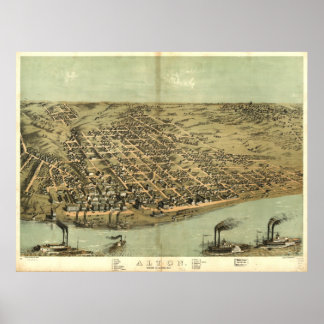 1867 Alton, IL Birds Eye Panoramablick Karte Poster
