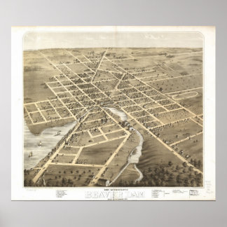 1867 Biberdamm, WI Birds Augen Panoramablick Karte Poster