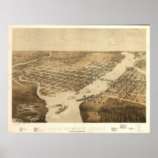 1867 Green Bay Ft Howard WI BirdsAuge Panoramakart Poster