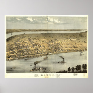 1867 Kairo, IL Birds Augen Panoramablick Karte Poster