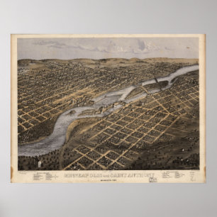 1867 Minneapolis & St. Paul , MN Panoramabalkarte Poster