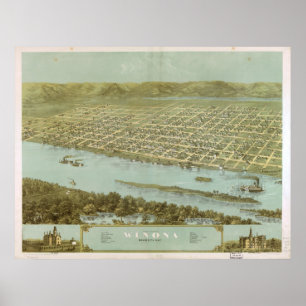 1867 Winona, MN Birds Eye Panoramablick Karte Poster