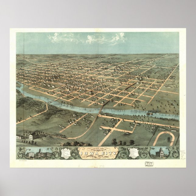 1868 Iowa City, IA Birds Eye Panoramablick Poster (Vorne)