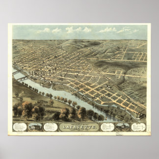 1868 Lafayette, IN Birds Eye Panoramablick Karte Poster