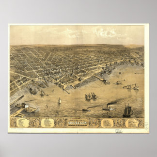 1868 Muskegon, MI Birds Eye Panoramablick Karte Poster