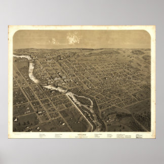 1868 Niles, MI Birds Eye Panoramablick Karte Poster