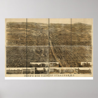 1868 Syrakus, New Birds Eye Panorama Karte Poster