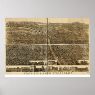 1868 Syrakus, NY Vogel-Augen-Ansicht-panoramische Poster