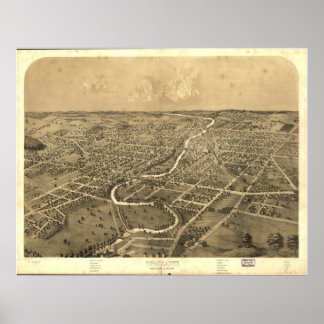 1868 Ypsilanti, MI Birds Eye Panoramablick Karte Poster