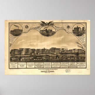 1869 Battle Creek, MI Birds Eye Panoramablick Kart Poster