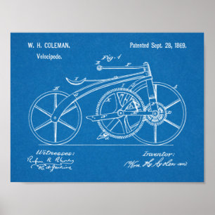 1869 Chainless Bicycle Patent Art Zeichnend Print Poster