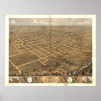 1869 Decatur, IL Birds Eye Panoramablick Karte Poster
