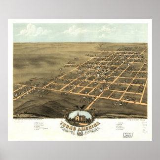 1869 Young America IL Birds Eye Panoramakarte Poster