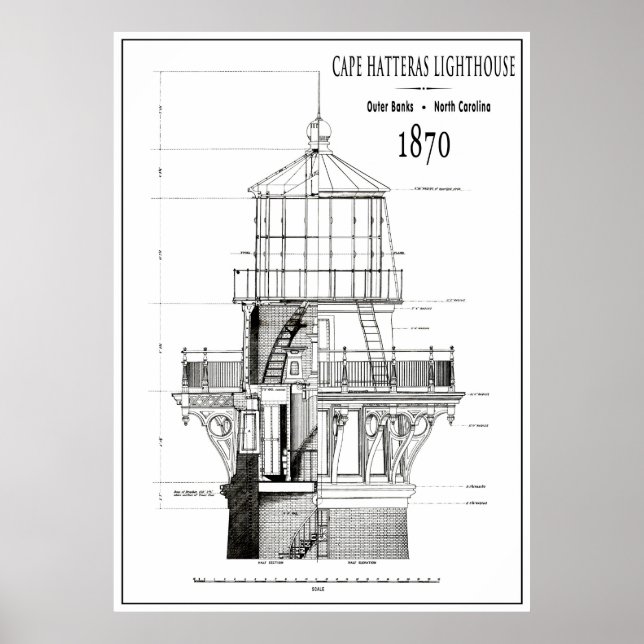 1870 CAPE HATTERAS LIGHTHOUSE BLUEPRINT POSTER (Vorne)