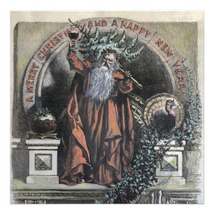 1870 Ein frohe Weihnachtshandkalt gefärbter Weihna Fotodruck